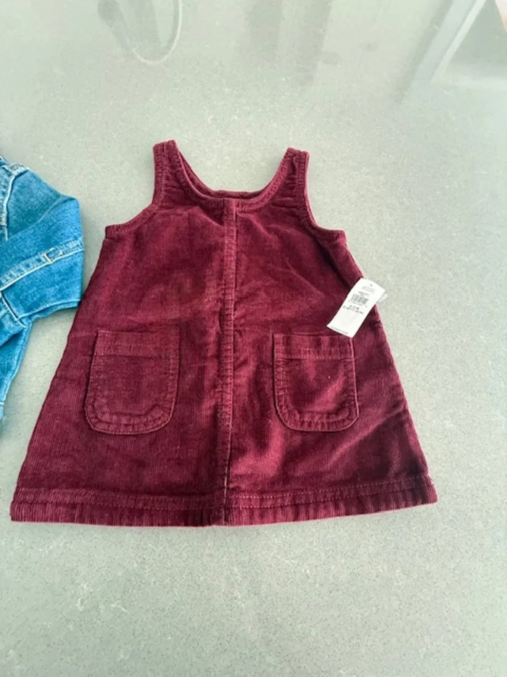 NWT/NWOT Baby Old Navy 6-12M Dark Wash Denim Jean Jacket & Maroon Dress